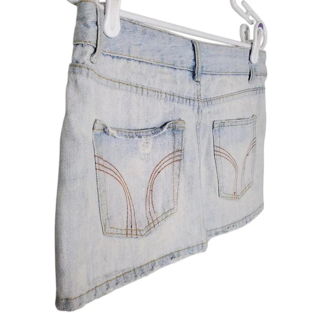 Rue21 Y2K Embelished‎ Distressed Lightwash Jean Mini Skirt Size 3/4
